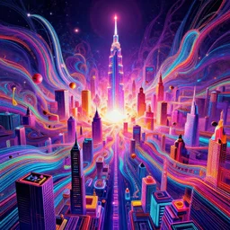 magical supernova city, infinite fractal waves, highly detailed, bright neon colors, synthwave, cinematic, rene laloux, bruce pennington, da vinci, chris foss, alfred kelsner, kubrick, roger dean, lisa frank, boris vallejo