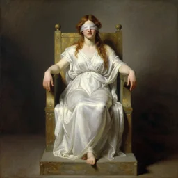 full body portrait of blind muse astride her throne, highly detailed painting by gaston bussiere, craig mullins, j. c. leyendecker, 8 k, mid shot