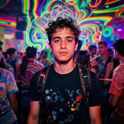 a party dude, having a bad acid trip, crazy visuals