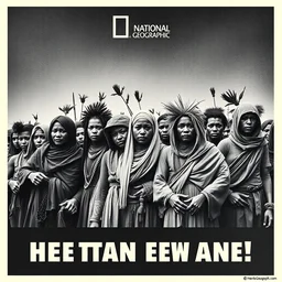 a black and white photo of a group of people, an album cover by henrik weber, unsplash, neo - primitivism, national geographic photo, movie poster, american propaganda