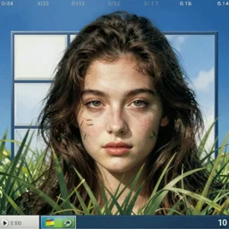 a face cleverly camouflaged in the grass on the windows XP background
