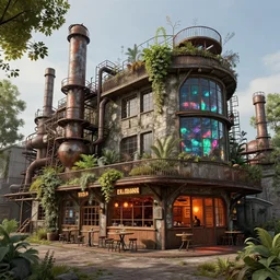 a beautiful detailed highly detailed industrial architecture nature urbex architecture tavern by vija celmins, thermal vision crystal, archdaily, wallpaper, highly detailed, trending on artstation.