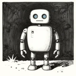 robbie the robot by edward gorey, monochrome, ink on paper
