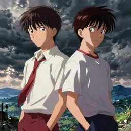 shinji and kaworu, Full hd, 2D art, hyper-realistic, cryptocurrency