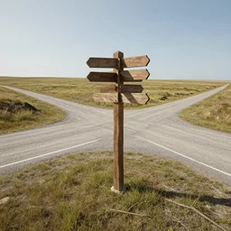 unpaved road intersection with wooden guidepost artstation, digital art, ultra wide shot