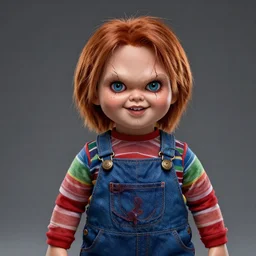 Character concept of chucky,wild hair,evil,artstation