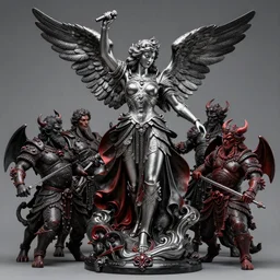 high intricate porcelain baroque angelic warrior fighting pose the army of the demon lord, 8 k, hyperrealistic hyperdetailed silver black and red maria panfilova, andrea savchenko, mike kime, ludovic plouffe, qi sheng luo, oliver cook, trending on artstation