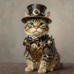 painting of a cat wearing steampunk fashion by lilia alvarado, steampunk