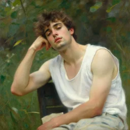 summer, attractive male, dreamy, painting by gaston bussiere, craig mullins, j. c. leyendecker