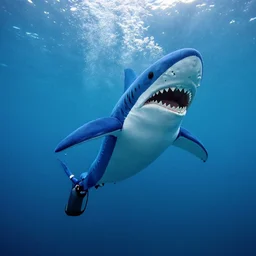 mark wahlberg in a shark costume diving under water during shark week.