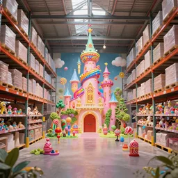 photo of warehouse whimsical fairy wonderland vibrant colors candyland wonderland by artgerm and greg rutkowski and magali villeneuv art beeple, by thomas kinkade hearstone league of legends dofus beatrix potter