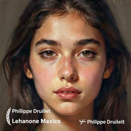 closeup headshot of the person who is a half Lebanese and half Mexican, digital illustration by Philippe Druillet
