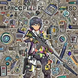 canti from flcl anime holding a valorant style sniper rifle.