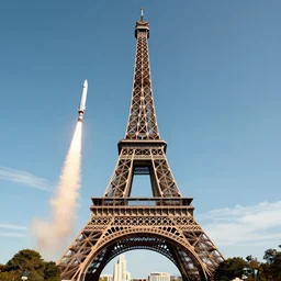 the eiffel tower launching like a rocket