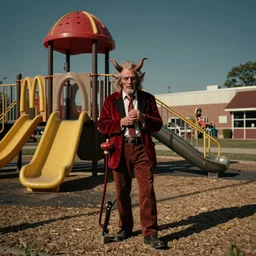 the devil embracing robert johnson at a mcdonald's playground, photograph