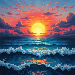 a beautiful sunset over the ocean, ayahuasca purge, magic halo, broken soul, deep sickness oil paint, surrealist highly detailed at, ethereal, trending on art station, emotional surrealism oil painting, tears, crying, glitching squares, very very very very very beautiful