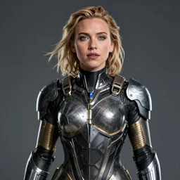 “Scarlett Johansson portrait, dystopia core, hyperrealistic, apocalyptic, highly detailed exoskeleton armor dramatic, sharp focus, hero, gape, epic”
