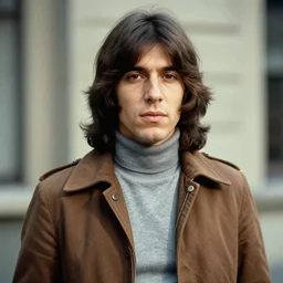 1970s photograph of a long-haired man wearing a jacket and a turtleneck