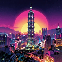 taipei, epic retrowave art, trending on art station