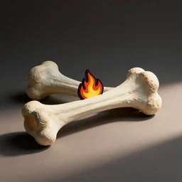 a retro minimalistic bones with fire flame patch, hd, concept art