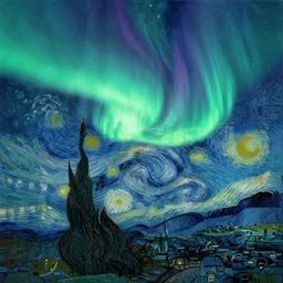 aurora borealis above iqaluit, van gogh painting,