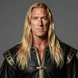a renaissance portrait of Triple H with long flaxen blond hair