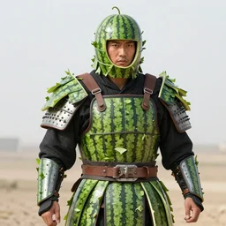 a man wearing armor made of watermelon rinds