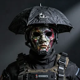 zombie spec - ops head with mask, resident evil umbrella corporation, special forces, dark design, professional photo, intricate details
