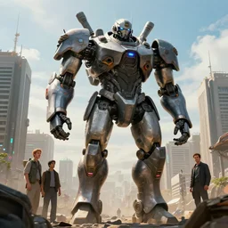 movie still frame, sci - fi, giant samurai mech walks over city, beautiful composition, 8 k, cgi, by ridley scott, zack snyder and michael bay