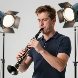 photo still of tuesday weld playing a clarinet, 8 k, studio lighting bright ambient lighting key light, 8 5 mm f 1. 8