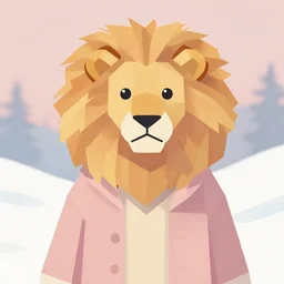 aesthetic albino dog fursona portrait, commission of a anthropomorphic lion on fire, fursona wearing stylish clothes, winter armosphere, pastel simple art, low poly
