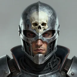 the void slayer as a realistic cyberpunk knight, closeup portrait art by donato giancola and greg rutkowski, realistic face, digital art, trending on artstation, symmetry!!, skull helmet