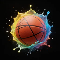 basketball splash art graphic design color splash high contrasting art, fantasy, highly detailed, rule of thirds art by greg rutkowski