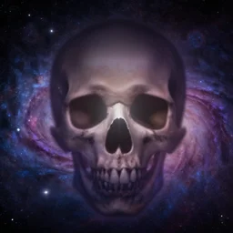 a skull shadow in a planet, game key art, galaxy background, digital art by Thomas Kinkade