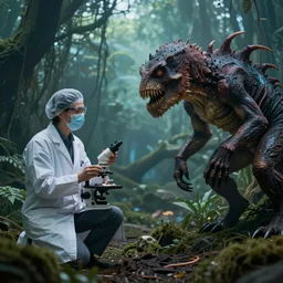 scientist discovering a new myterious creature