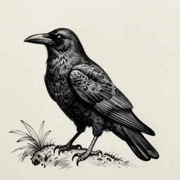 mystical raven, black ink on paper, trending on artstation, beautiful, intricate, detailed