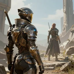Destiny 2 Guardian in steampunk armor gazing at the Traveler in the distance, intricate and beautiful details, trending on Artstation, Pinterest, n