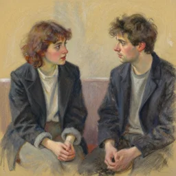 two people talking :: by Delphin Enjolras :: pastel on paper