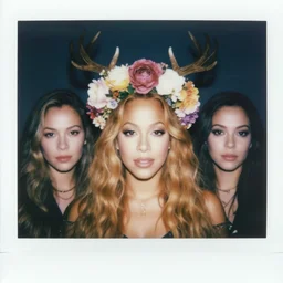 beautiful female character inspired by iceland and floral headdress mariah carey pagan wiccan viking antlers headdress full face creative portrait polaroid damaged | | digital artwork made by greg rutswork, anna dittmann and lois van barlee, symmetrical diffused light, anatomically correct