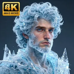award winning commission portrait of a man made of ice with curly hair,digital art,hyperdetailed,detailed fa e,ross tran,character design by charles bowater,deviantart,artstation,photorealistic,4k