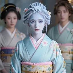 dreamlike luxury stunning gorgeous woman fairy portrait, pale blue pink and green kimono, art by artgerm, wlop, loish, ilya kuvshinov, 8 k hyperrealistic, hyperdetailed, beautiful lighting, detailed background, depth of field, symmetrical face, frostbite 3 engine, cryengine,