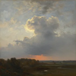 a realistic oil painting of cloudy skies at sunrise, dutch masters