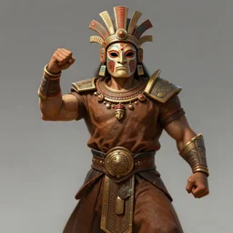 a highly detailed illustration of tribal masked aztec warrior wearing brown robe, heroic fist pose, muscular, intricate, elegant, highly detailed, centered, digital painting, artstation, concept art, smooth, sharp focus, league of legends concept art, wlop.