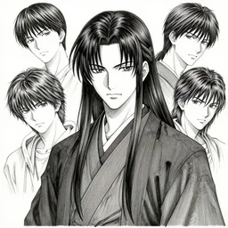 portrait of anime boy with long hair wearing a dark robe, pen and ink, intricate line drawings, by craig mullins, ruan jia, kentaro miura, greg rutkowski, loundraw