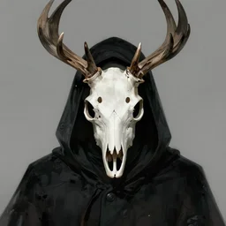 portrait of a character wearing a black cloak, with a white deer skull mask, dramatic lighting, illustration by Greg rutkowski, yoji shinkawa, 4k, digital art, concept art, trending on artstation