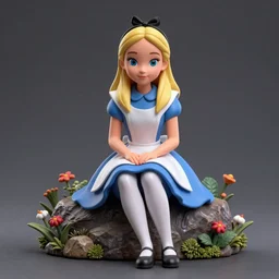 disney inspired female figurine, alice in wonderland theme, sitting teenager, full body, realistic portrait, octane render 8 k, unreal engine, hd