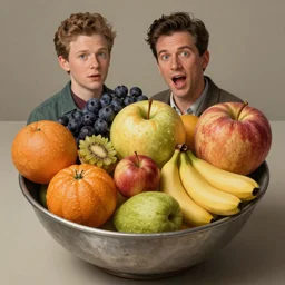 in the style of Vincent Di Fate and Chris Moore, a bowl of fruits, very highly detailed, 8k, wallpaper