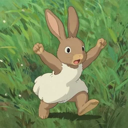 a lop rabbit, standing up, by studio ghibli painting, by Joaquin Sorolla rhads Leyendecker, An aesthetically pleasing, dynamic, energetic, lively, well-designed digital art,by Susan Windsor, by Ohara Koson and Thomas Kinkade, traditional Japanese colors, superior quality, masterpiece