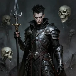 portrait of a skinny punk goth wizard wearing armor by simon bisley, john blance, frank frazetta, fantasy, thief warrior skulls dripping goo