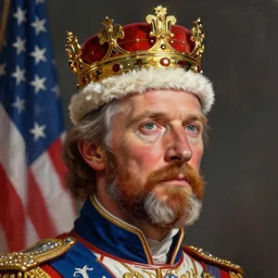 Portrait of the King president of the america wearing his crown, the king president of united states of america, wearing his crown, digital painting, artstation, concept art, Craig Mullins , Breathtaking, 8k resolution, extremely detailed, beautiful, establishing shot, artistic, hyperrealistic, octane render, cinematic lighting, dramatic lighting, masterpiece, light brazen, extremely detailed and beautiful face